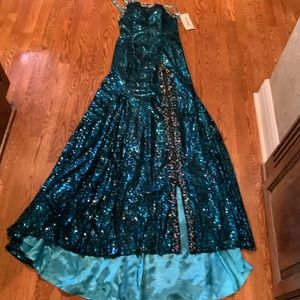 Morgeez Dress Sequins Beads Blue Lined Zip Front Sparkle Evening Party